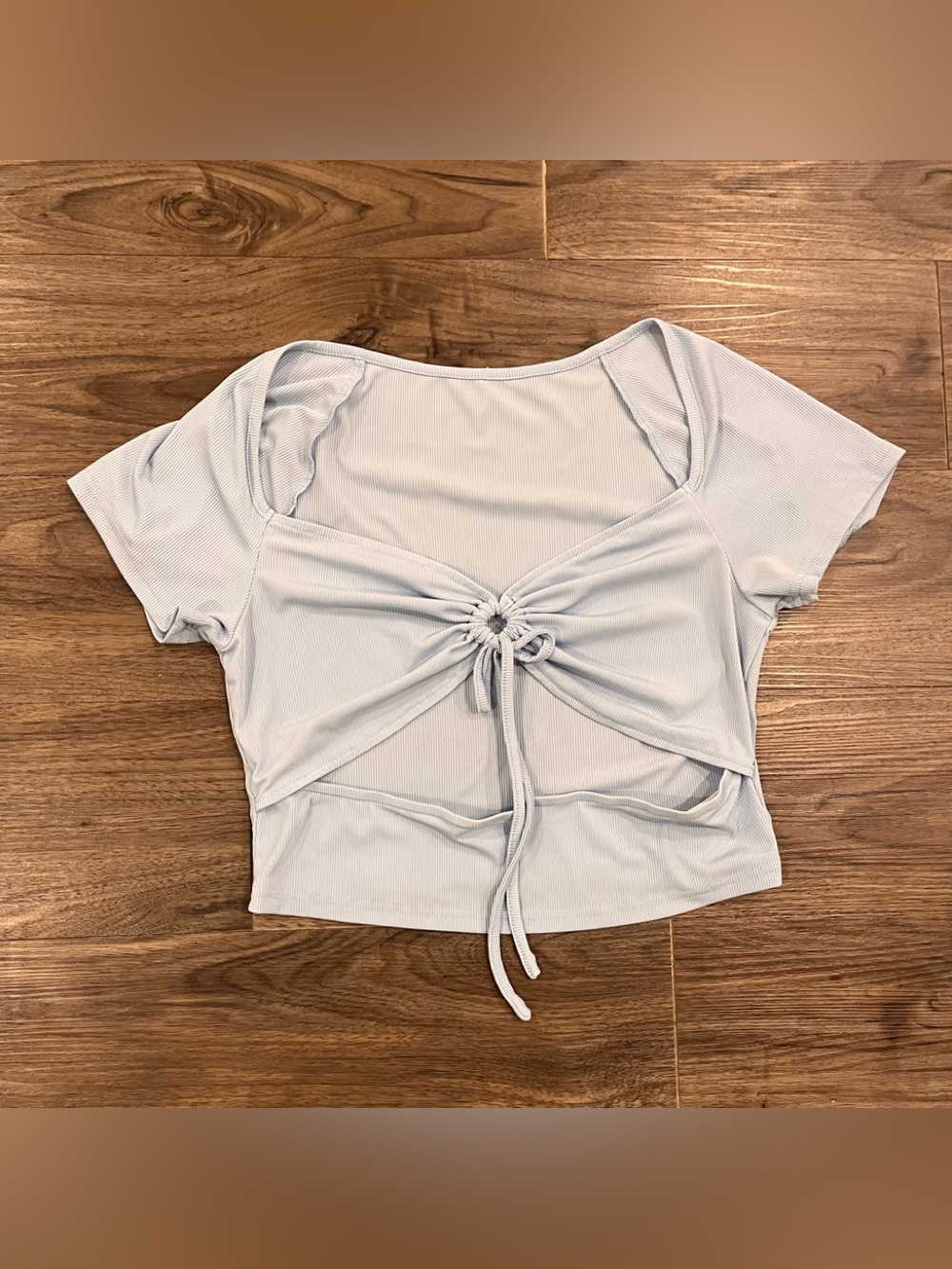 3/$11 Light Blue Ruched Cutout Crop Top